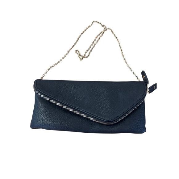 Urban Expressions Clutch Foldover with gold chain Black Zip Closure - Picture 1 of 4